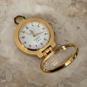 Men's Open Face Caravelle by Bulova Quartz Pocket Watch Gold Tone Japan RARE